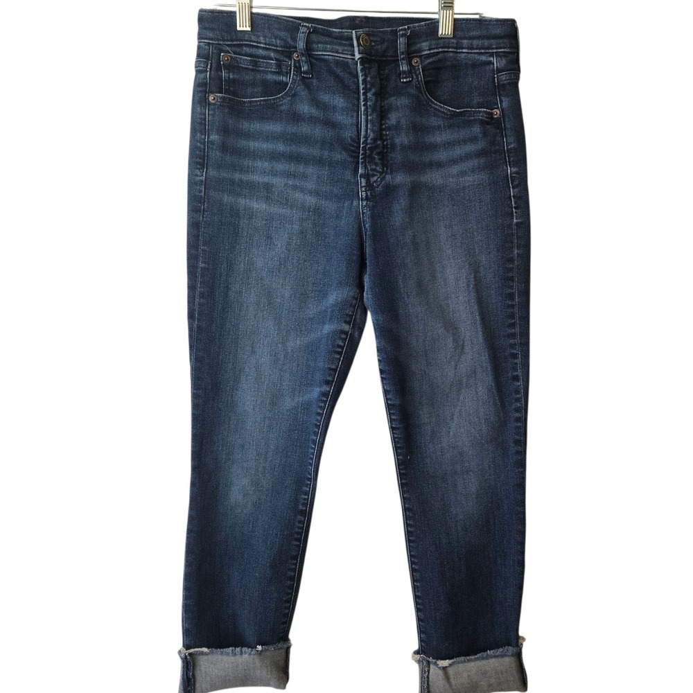 Gap True Skinny High Rise Jeans Dark Wash Frayed Hem 31 12R Indigo Stretch